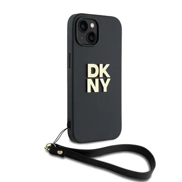 Кейс DKNY Wrist Strap Stock Logo iPhone за 15 Plus черен