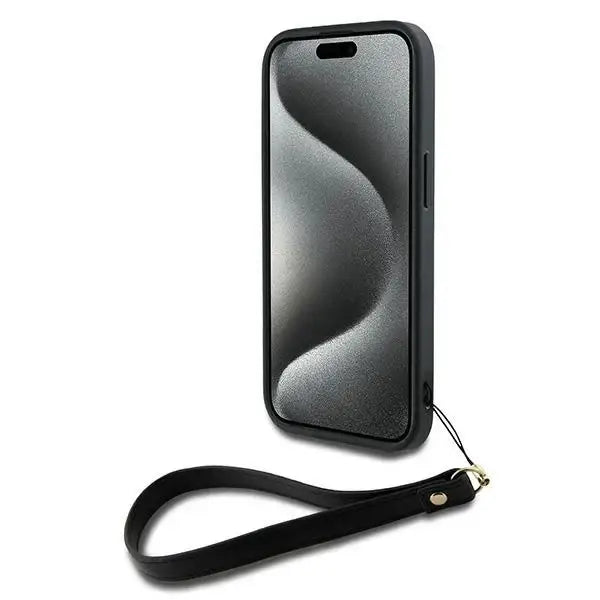 Кейс DKNY Wrist Strap Stock Logo iPhone за 15 Plus черен