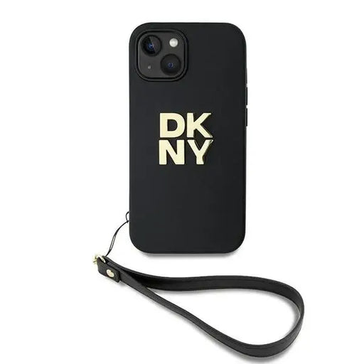 Кейс DKNY Wrist Strap Stock Logo iPhone за 15 Plus черен