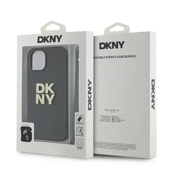 Кейс DKNY Wrist Strap Stock Logo iPhone за 15 Plus черен