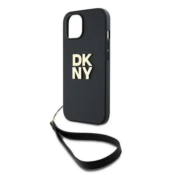 Кейс DKNY Wrist Strap Stock Logo iPhone за 15 Plus черен