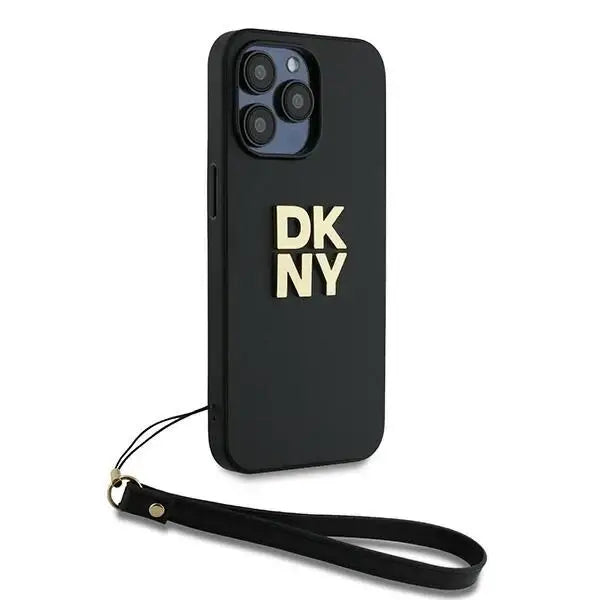 Кейс DKNY Wrist Strap Stock Logo за iPhone 14 Pro черна