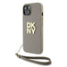 Кейс DKNY Wrist Strap Stock Logo за iPhone 15 Plus бежова