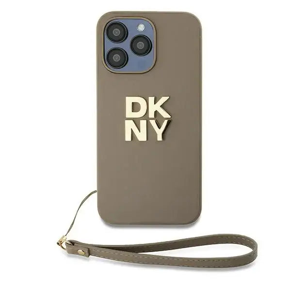 Кейс DKNY Wrist Strap Stock Logo за iPhone 15 Pro бежов