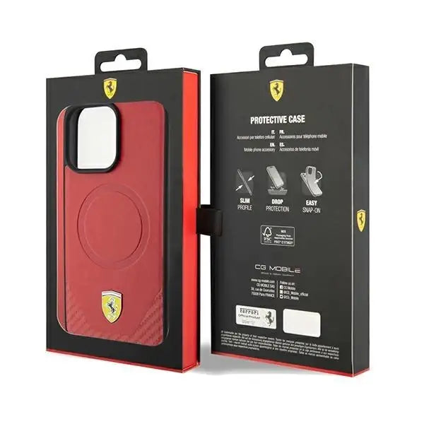 Кейс Ferrari Carbon Metal Logo MagSafe за iPhone 15