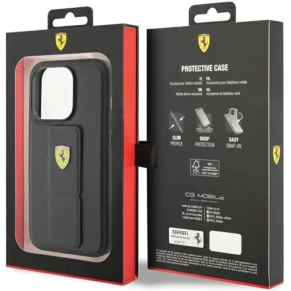 Кейс Ferrari Grip Stand Metal Logo за iPhone 15 Pro