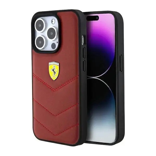 Кейс Ferrari Leather Stitched Lines за iPhone 15 Pro червен