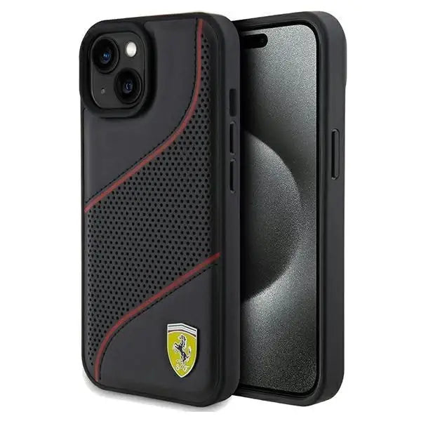 Кейс Ferrari Perforated Waves Metal Logo за iPhone 15