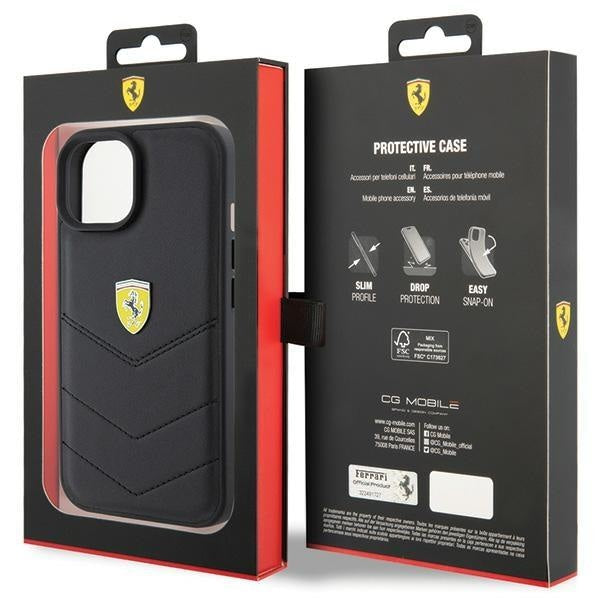 Кейс Ferrari Quilted Metal Logo за iPhone 15 черен