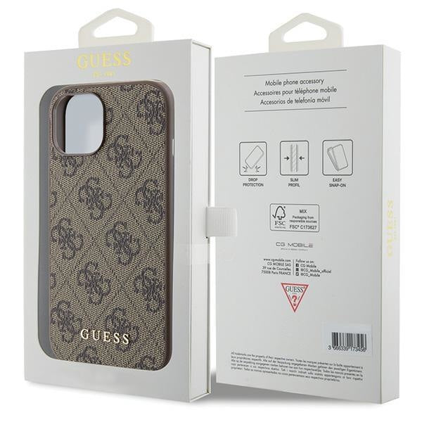 Кейс Guess 4G Metal Gold Logo за iPhone 15 кафяв