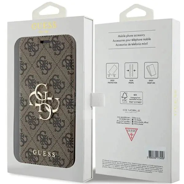 Кейс Guess 4G Metal Logo за iPhone 15 Pro Max кафяв