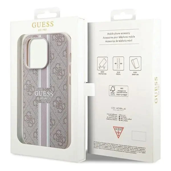 Кейс Guess 4G Printed Stripes MagSafe за iPhone 15 Pro розов