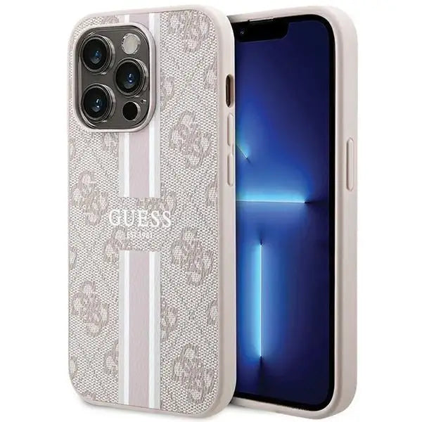 Кейс Guess 4G Printed Stripes MagSafe за iPhone 15 Pro розов