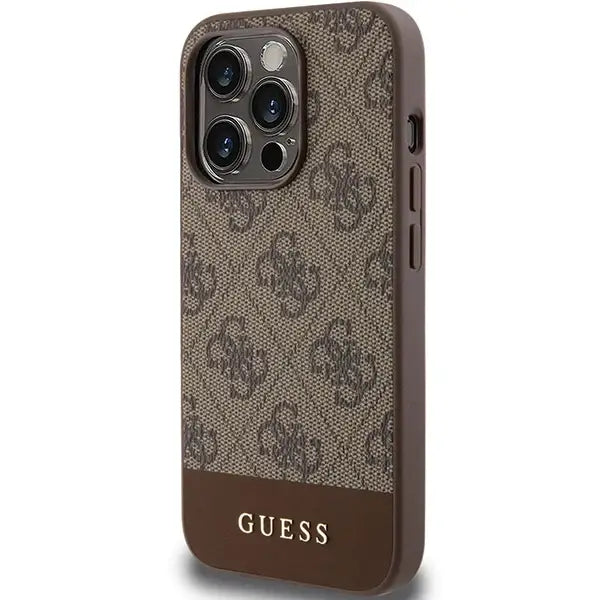 Кейс Guess 4G Stripe Collection за iPhone 15 Pro кафяв