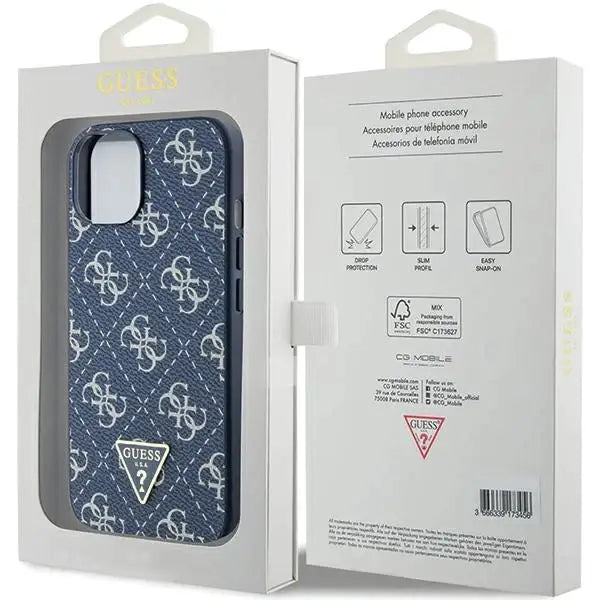 Кейс Guess 4G Triangle Metal Logo за iPhone 15/14/13 син