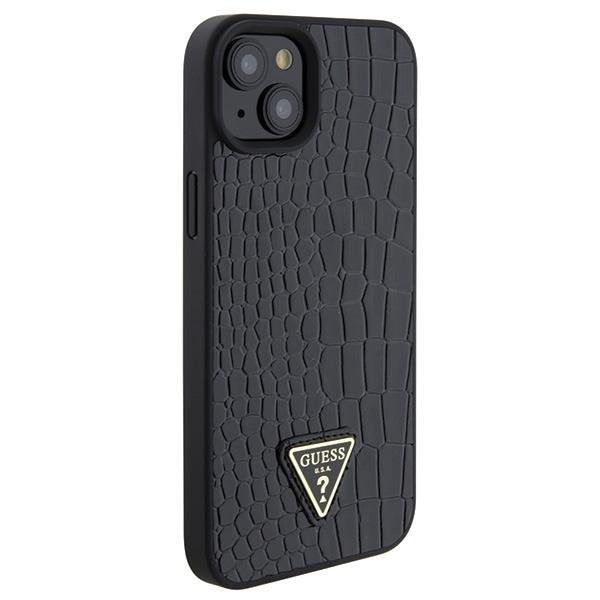 Кейс Guess Croco Triangle Metal Logo за iPhone 15 черен