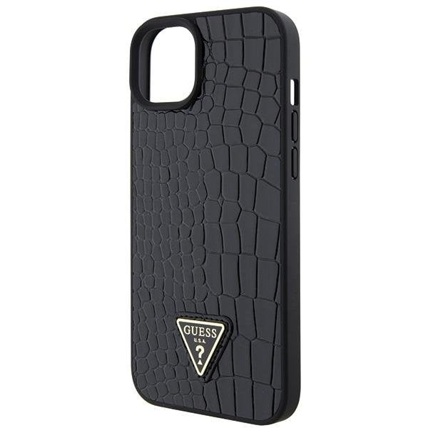 Кейс Guess Croco Triangle Metal Logo за iPhone 15 черен