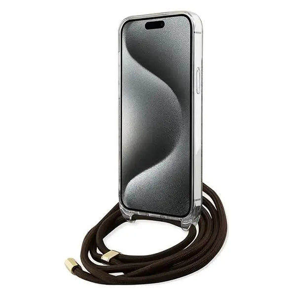 Кейс Guess Crossbody Cord 4G Print за iPhone 15 Pro кафяв