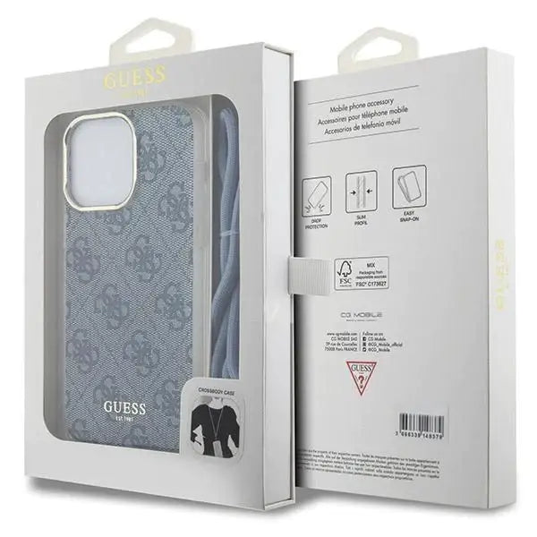 Кейс Guess Crossbody Cord 4G Print за iPhone 15 Pro син