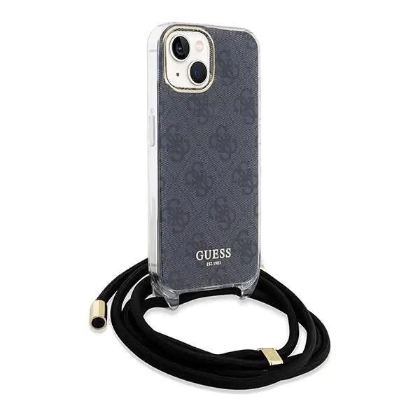 Кейс Guess Crossbody Cord 4G Print за iPhone 15/14/13 черен