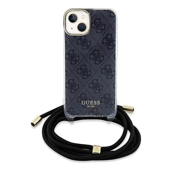 Кейс Guess Crossbody Cord 4G Print за iPhone 15/14/13 черен