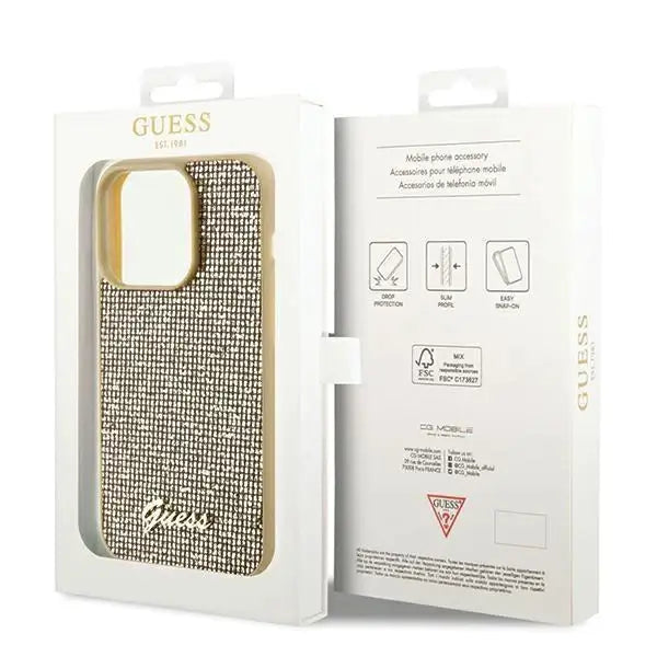 Кейс Guess Disco Metal Script за iPhone 14 Pro Max златист