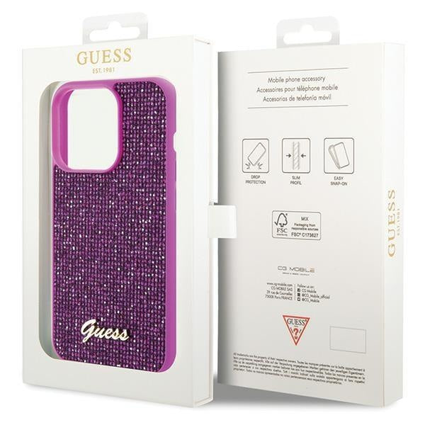 Кейс Guess Disco Metal Script за iPhone 15 Pro розов