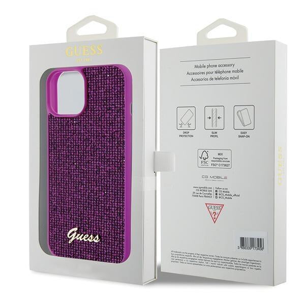 Кейс Guess Disco Metal Script за iPhone 15 розов