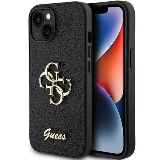 Кейс Guess Glitter Script Big 4G за iPhone 15 черен