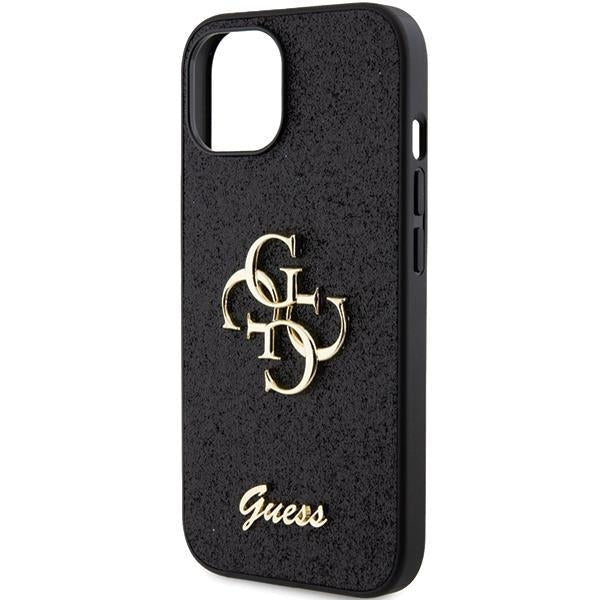 Кейс Guess Glitter Script Big 4G за iPhone 15 черен