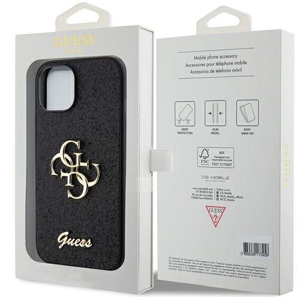 Кейс Guess Glitter Script Big 4G за iPhone 15 черен