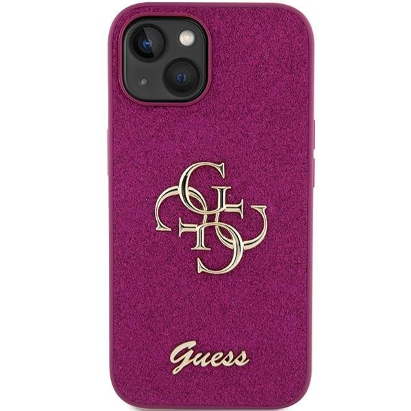 Кейс Guess Glitter Script Big 4G за iPhone 15 лилав