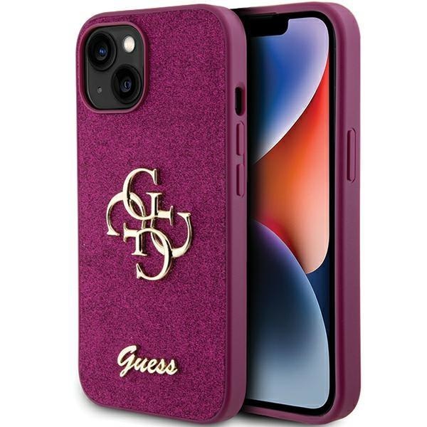 Кейс Guess Glitter Script Big 4G за iPhone 15 лилав