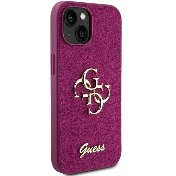 Кейс Guess Glitter Script Big 4G за iPhone 15 лилав