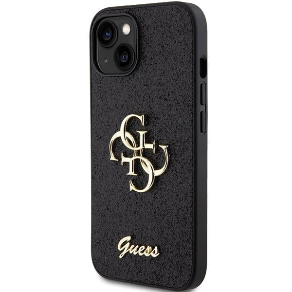 Кейс Guess Glitter Script Big 4G за iPhone 15 Plus черен