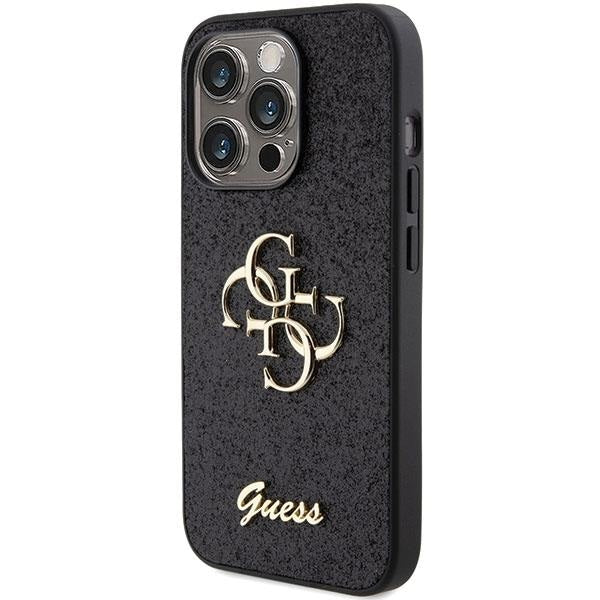 Кейс Guess Glitter Script Big 4G за iPhone 15 Pro черен