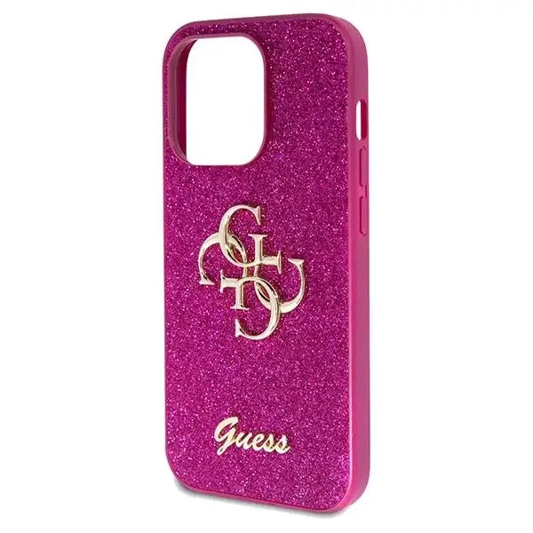 Кейс Guess Glitter Script Big 4G за iPhone 15 Pro лилав