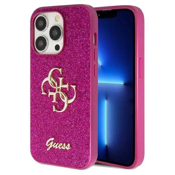 Кейс Guess Glitter Script Big 4G за iPhone 15 Pro лилав