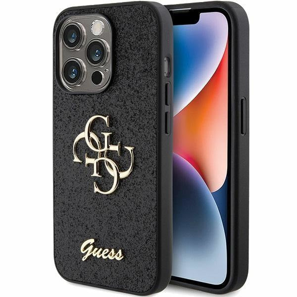 Кейс Guess Glitter Script Big 4G за iPhone 15 Pro Max черен