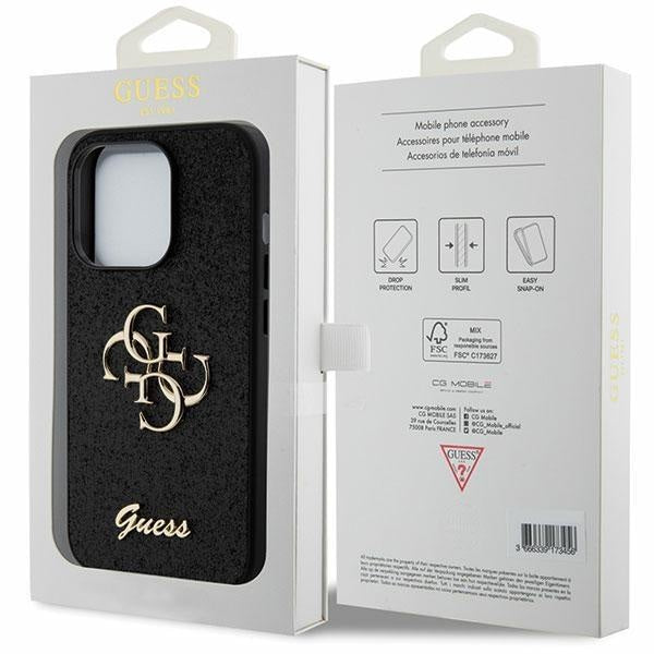 Кейс Guess Glitter Script Big 4G за iPhone 15 Pro Max черен