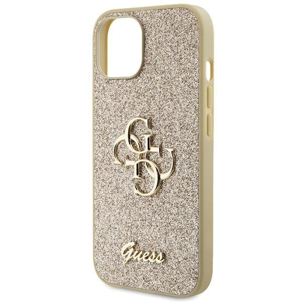 Кейс Guess Glitter Script Big 4G за iPhone 15 златист