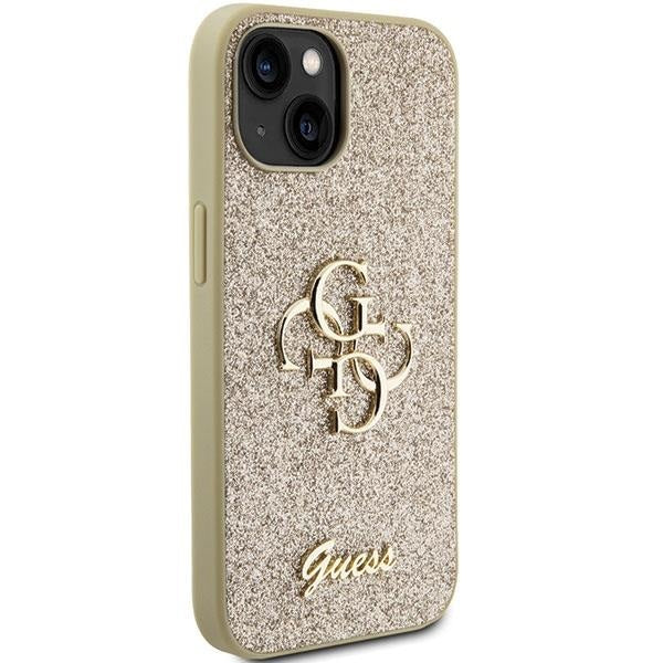 Кейс Guess Glitter Script Big 4G за iPhone 15 златист