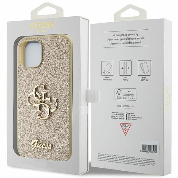 Кейс Guess Glitter Script Big 4G за iPhone 15 златист