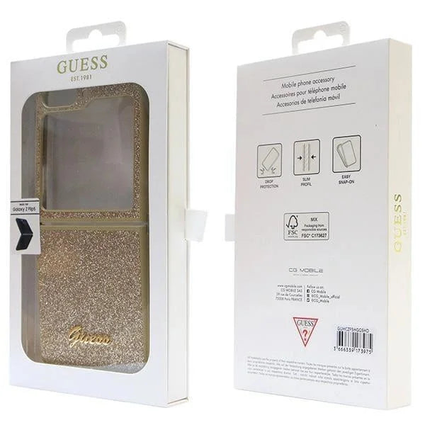 Кейс Guess Glitter Script за Samsung Galaxy Z Flip5 златист