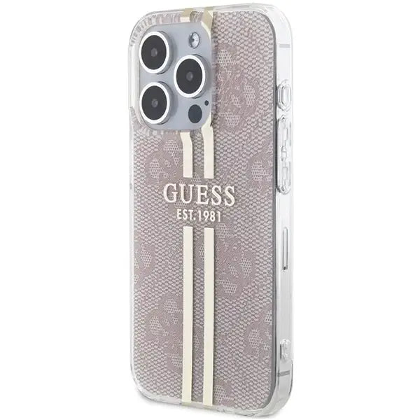 Кейс Guess IML 4G Gold Stripe за iPhone 14 Pro Max розов