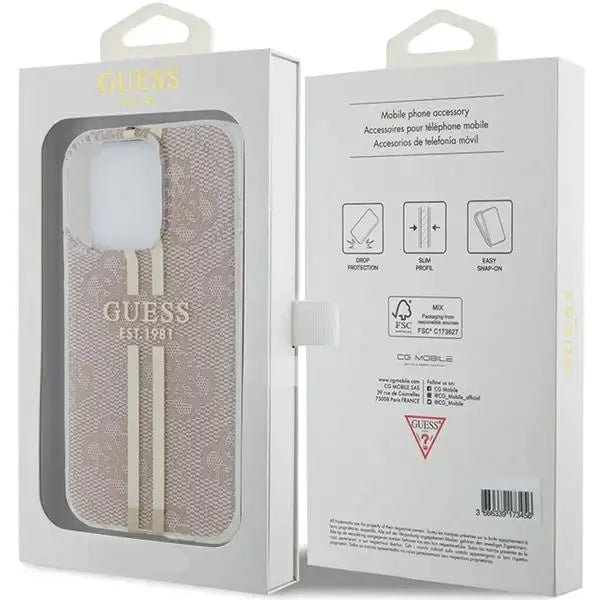 Кейс Guess IML 4G Gold Stripe за iPhone 14 Pro Max розов