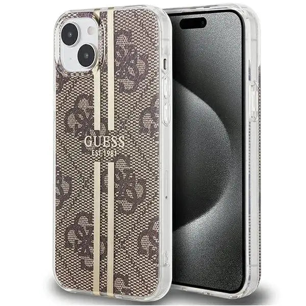 Кейс Guess IML 4G Gold Stripe за iPhone 15 / 14 13 кафяв