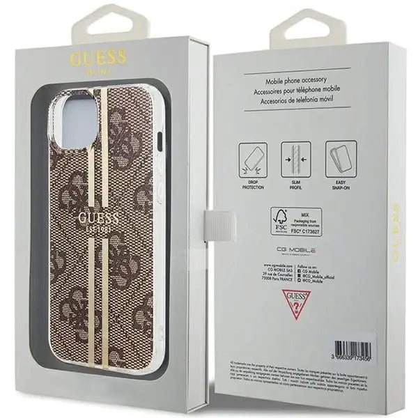 Кейс Guess IML 4G Gold Stripe за iPhone 15 / 14 13 кафяв