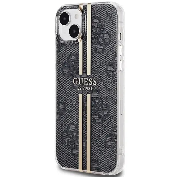 Кейс Guess IML 4G Gold Stripe за iPhone 15 Plus / 14 черен