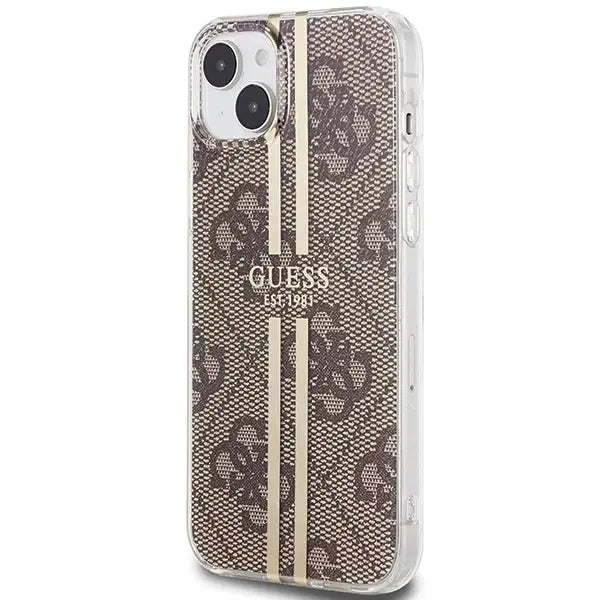 Кейс Guess IML 4G Gold Stripe за iPhone 15 Plus / 14 кафяв